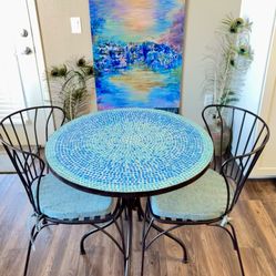 Mosaic Tile Bistro Table With 2 Chairs