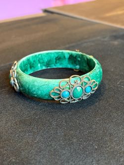 Green Bangle Bracelet with Stone Embellishments