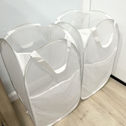 Pop-Up Laundry Hampers - White Mesh - Set of 2 