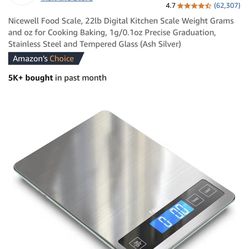 Nicewell Food Scale, 22lb Digital Kitchen Scale Weight Grams and oz for Cooking Baking, 1g/0. 1oz Precise Graduation, Stainless Steel and Tempered Gla
