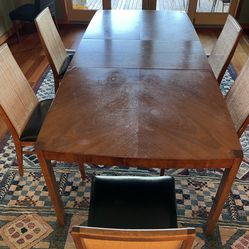 Mid-Century Modern Dining Table Walnut Five Walnut Cane Back Chairs