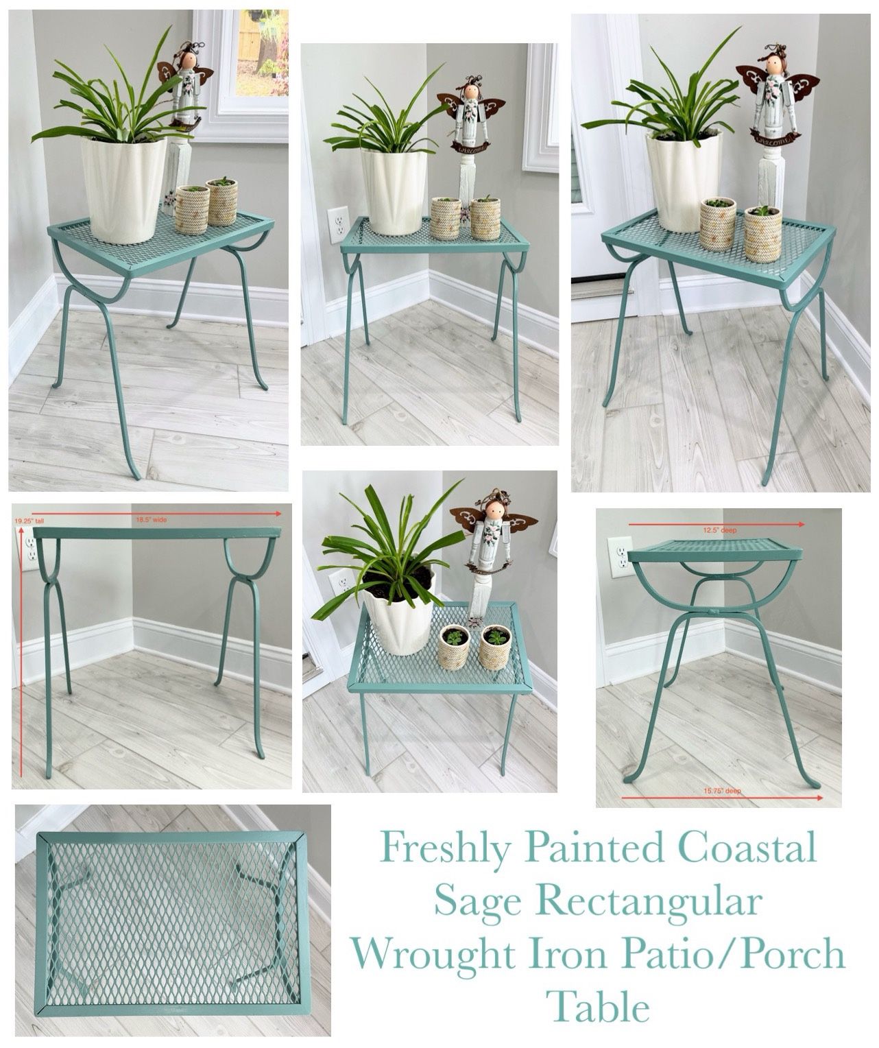 Freshly Painted Coastal Sage Rectangular Wrought Iron Patio/Porch Table