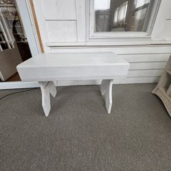 White rustic entryway bench or footstool, made of wood - seating, side table, plant stand, display