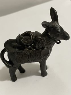 “Antique Bronze Pack Mule Figurine with Travel Supplies”