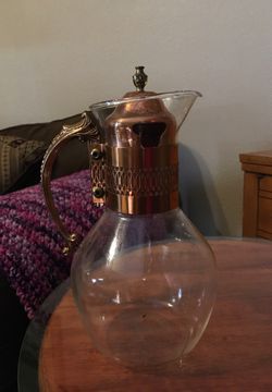 Glass water pitcher with real copper handle