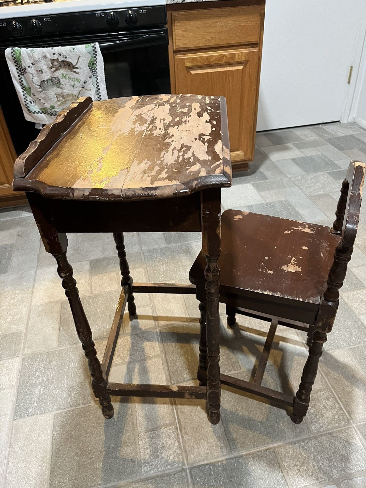 Antique School Desk And Chair