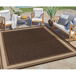 7'10" x 10' Gertmenia Ravenna Collection Outdoor Area Rug - Chestnut Sand Black