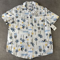 Bluey Boys Button Up Shirt White Beach Palm Tree Print Size Kids S New