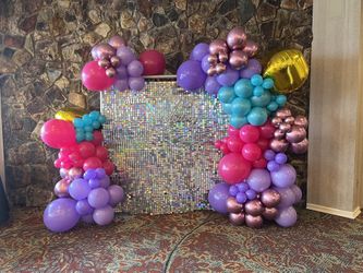 Greenery Wall, Shimmer Wall, Balloon Garland, Backdrop