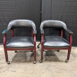 Traditional Black Upholstered Armchair with Dark Wood Frames
