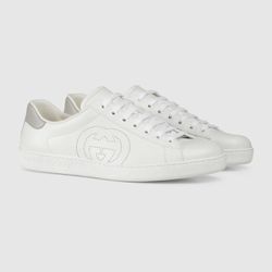 GUCCI Men's New Ace perforated-logo leather trainers