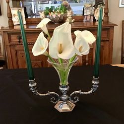 Vintage Silver Candleholders with Vase