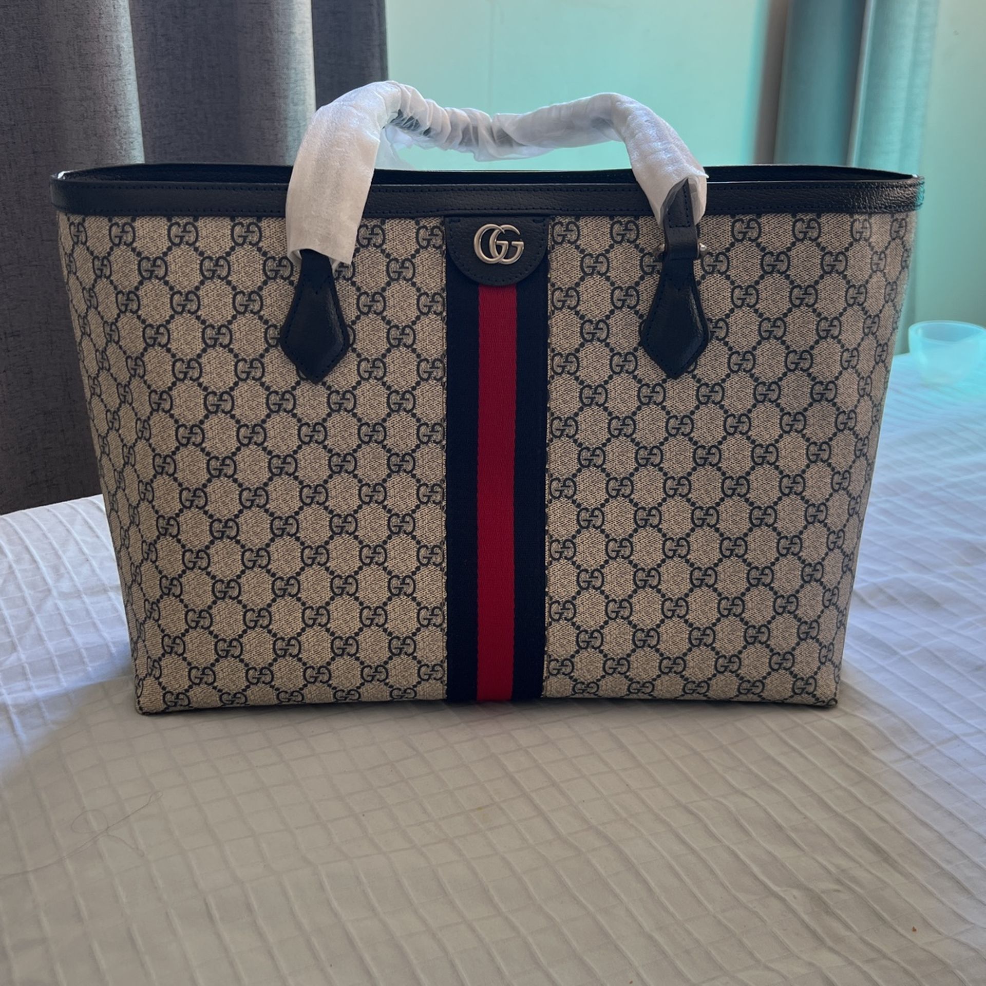 Gucci Bag Medium Ophidia Tote Bag Blue Gg Canvas