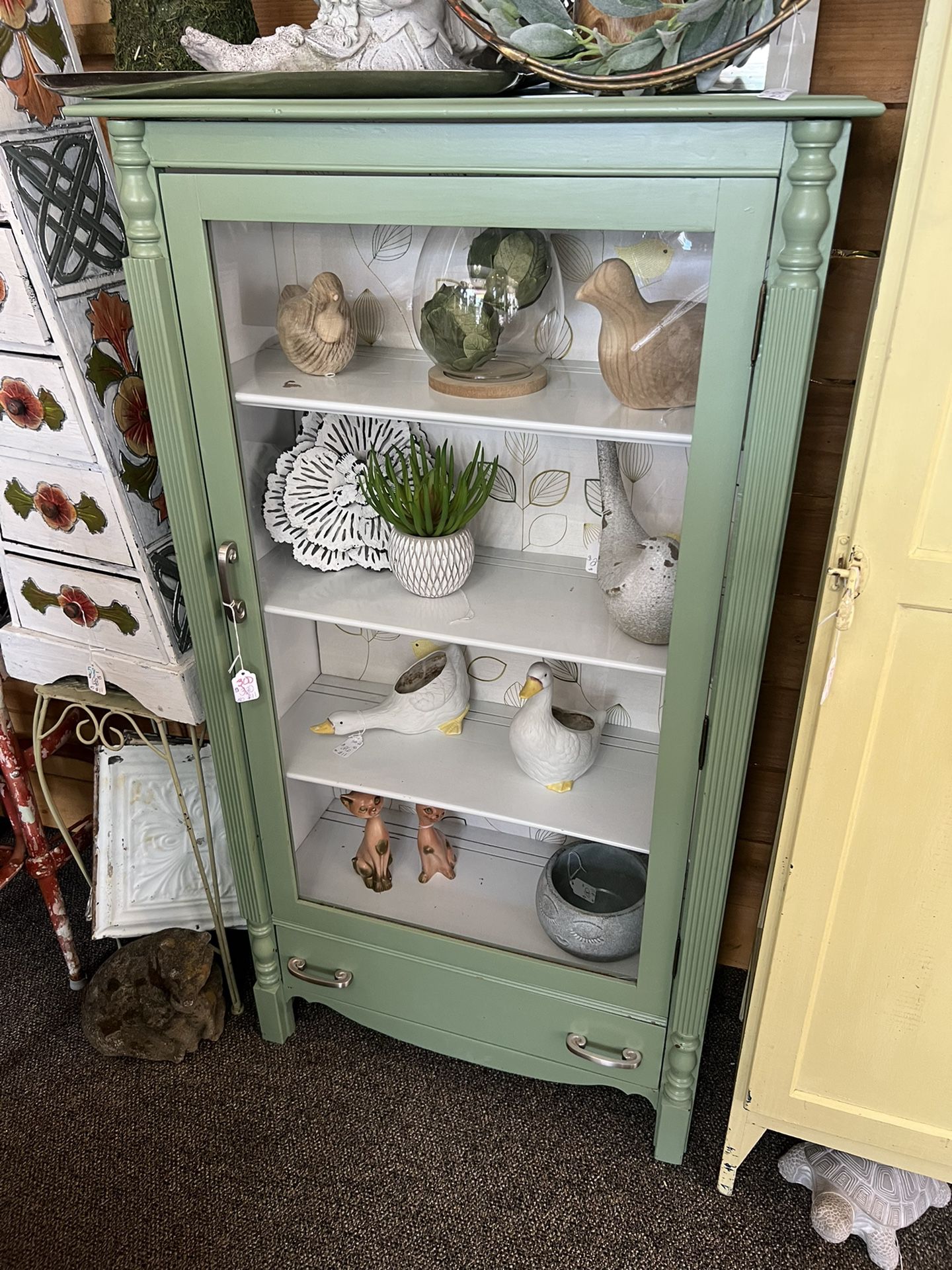 Vintage Wood And Glass Cabinet 