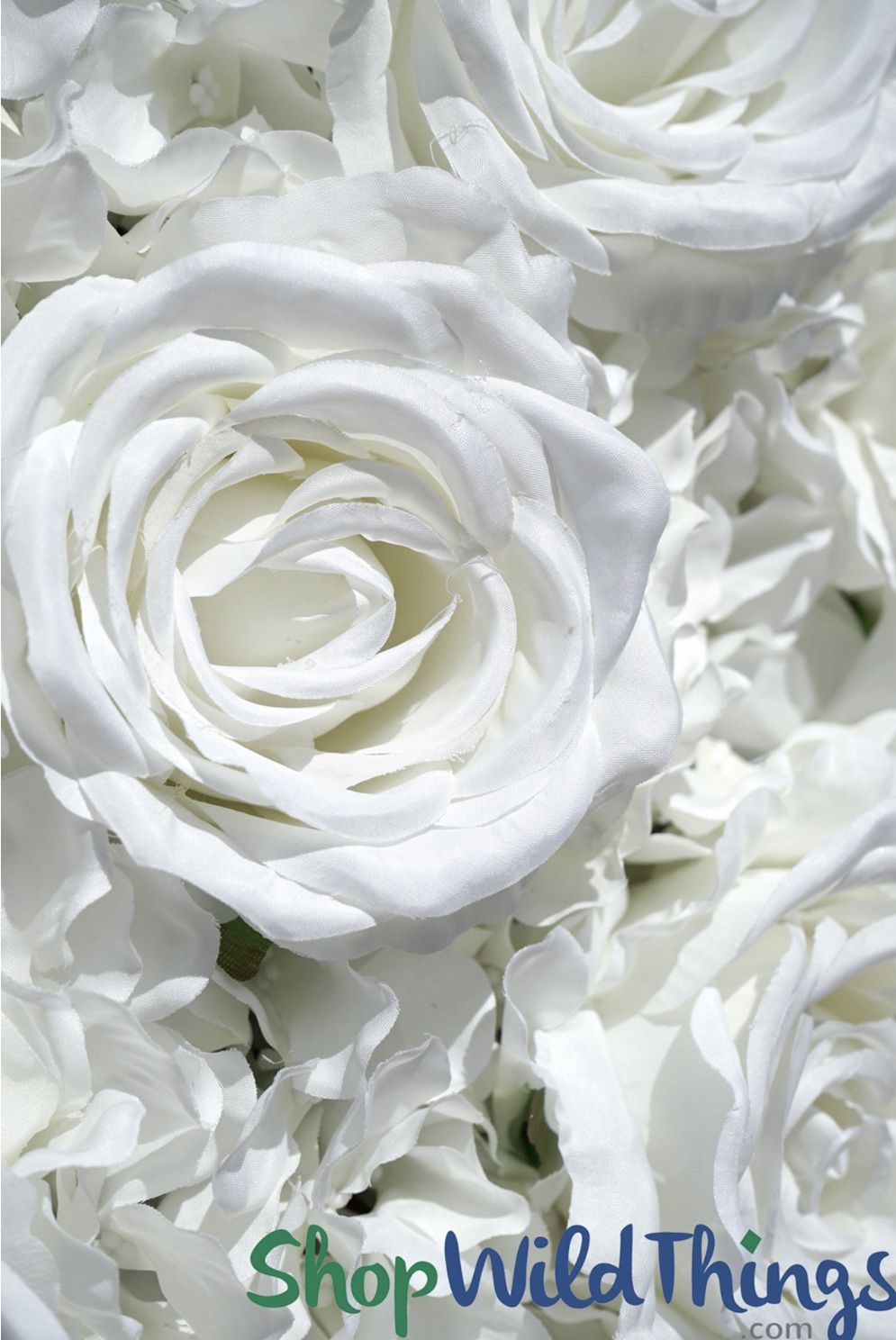 Flower Wall 15.75 x 23" "Super Premium Quality" Silk Roses & Hydrangeas - Pure White