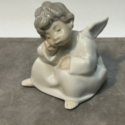 Lladró Angel Thinking Porcelain Figurine 4539 Little Angels White Spain