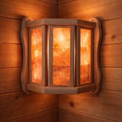 Corner Sauna Lamp with Himalayan Salt – Solid Cedar – Dry Sauna Wall Shade