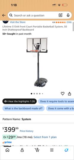 Lifetime 51544 Front Court Portable Basketball System, 50 Inch Shatterproof Backboard