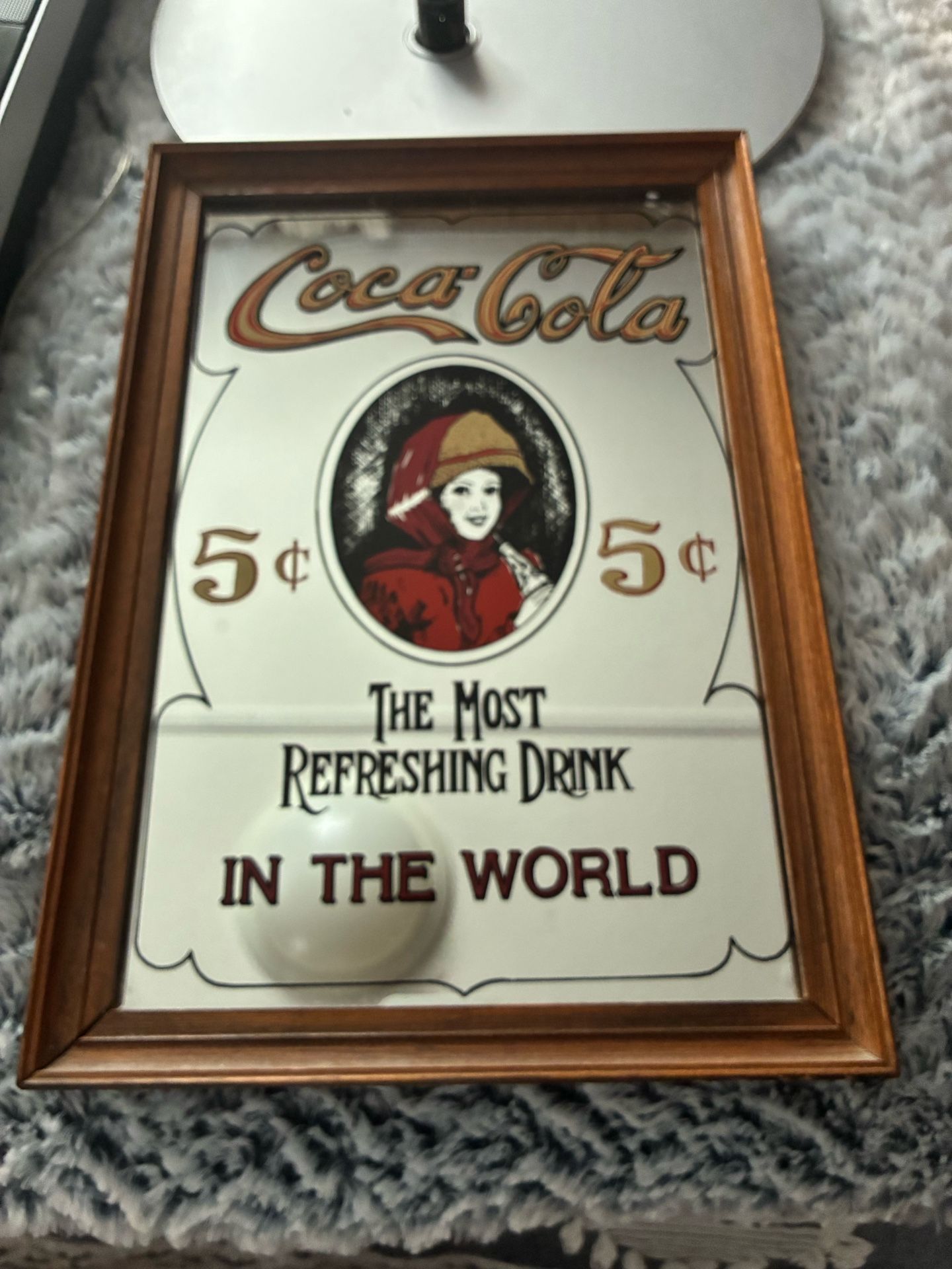 Antique 5 Cent Coca Cola Glass Picture