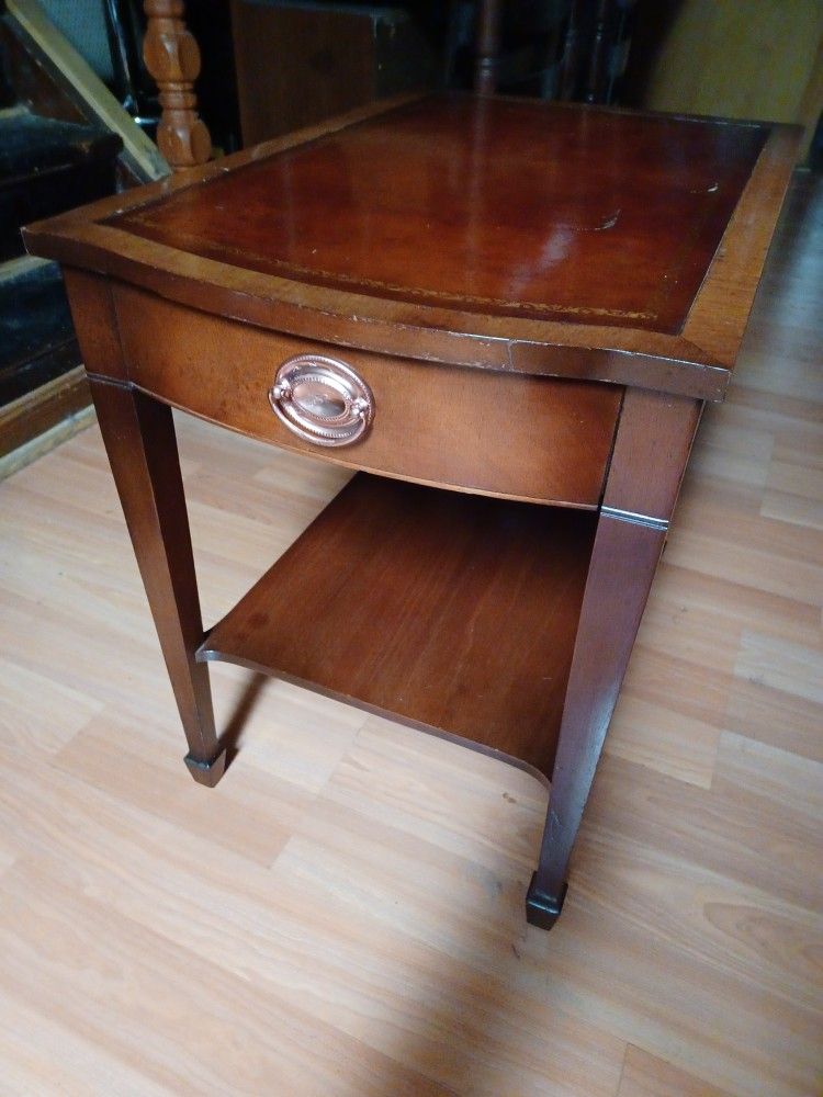 Mid Century Modern Solid Mahogony & Leather Side Table