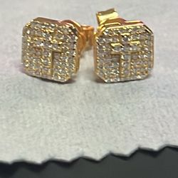 Cross Moissanite Gold Plated S925 Silver Earrings 