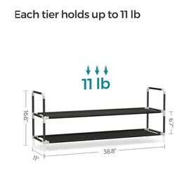 SONGMICS 2-Tier Shoe Rack Storage w/ Metal Frame Non-Woven Fabric Shelves - Black