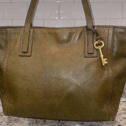Fossil Tote Olive Green Leather Bag