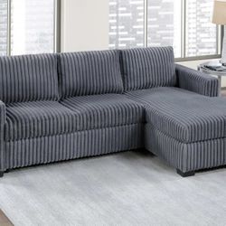 Brand New Grey Corduroy Compact Sectional Sofa 