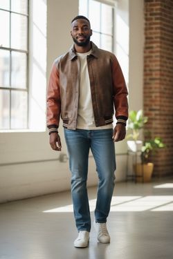 GUESS USA Varsity Leather Bomber Jacket
