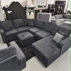 🔥 Chenille Fabric Sectional Sofa with Ottoman | Cozy & Modern Comfort | 🚚 Delivery Available 💳 Financing Available 🔥