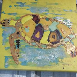 Acrylic Sea Turtle Wall Art Painting – Unique Textured Canvas Decor