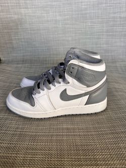Nike Air Jordan 1 High Top Kids Sneakers Gray/White Leather Lace Up US 4.5
