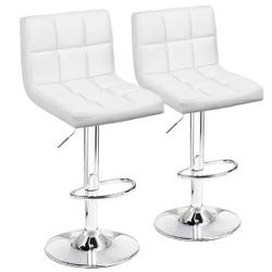 33 in. - 44 in. Height White Low Back Metal Adjustable Bar Stool with PU Leather-Seat 360° Swivel (Set of 2) brand new in box $80 H102（2）