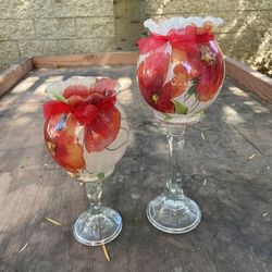Set of two candleholders. Glass with stand. Handmade. Unique
