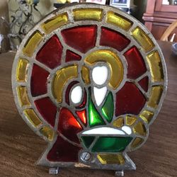 Vintage Stained Glass Nativity Scene Votive Candleholder 