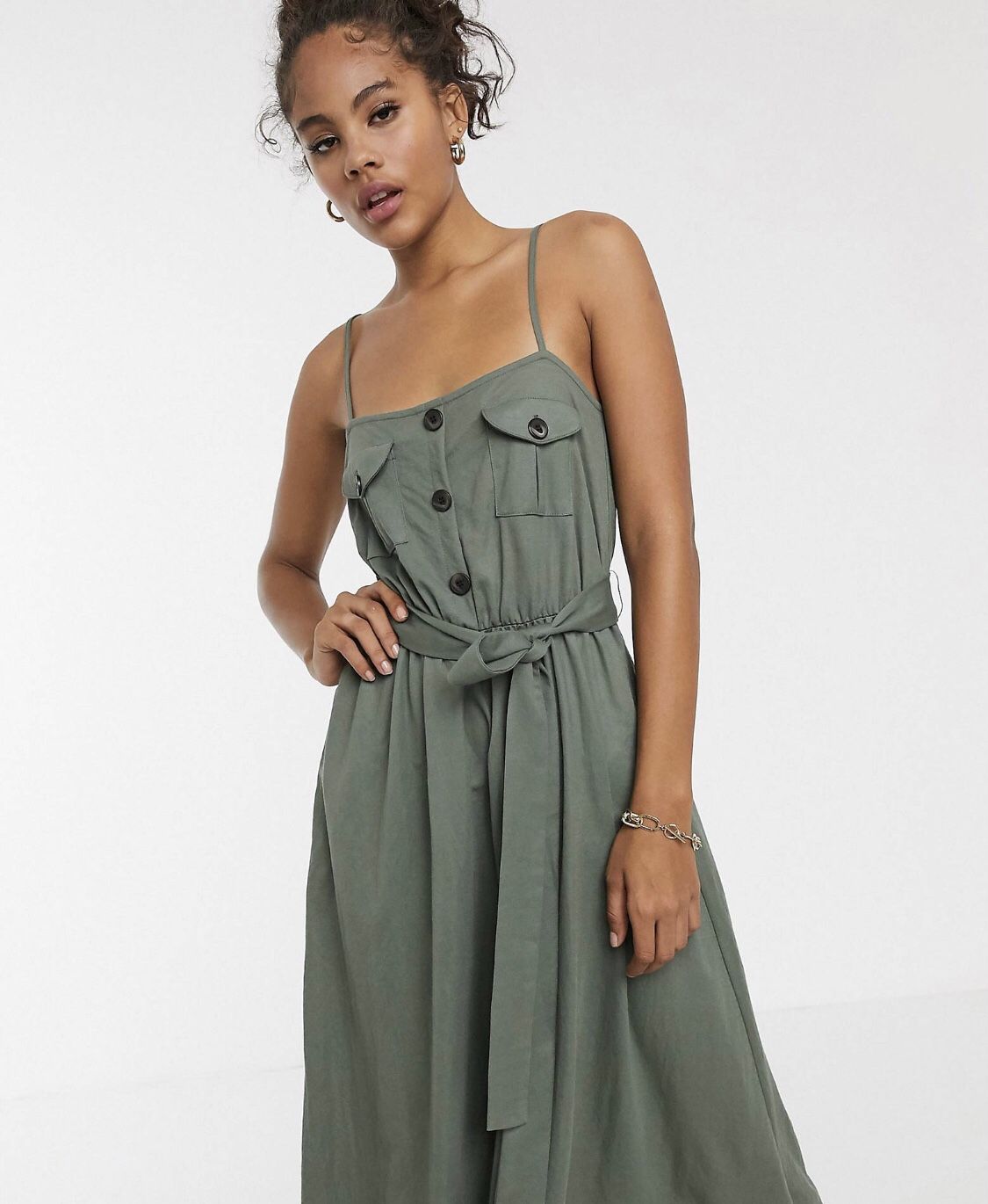 Khaki Green Belted Sundress