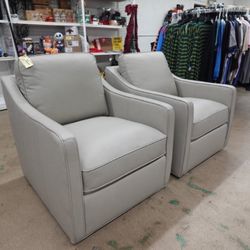 Concise Top-Grain Leather Swivel Chairs – Set of 2