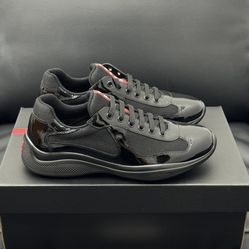 Prada America's Cup Sneakers Black Patent Leather size 10