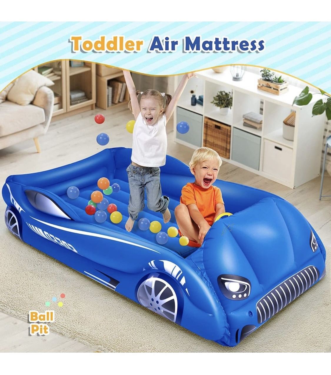 Inflatable Toddler Travel Bed - Portable Toddler Floor Bed for Kids Air Mattress with Sides Toddler Cot Sleeping Pad Camping Blow Up Mattress Baby Tra