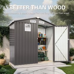 6X 3.6FT Metal Outdoor Storage Shed, Tool Shed with Peaked Roof Watertight with Clear Window and Lockable Door Compact Metal Tool Room for Garden, Bac