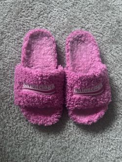 Pink Balenciaga Fur Slides