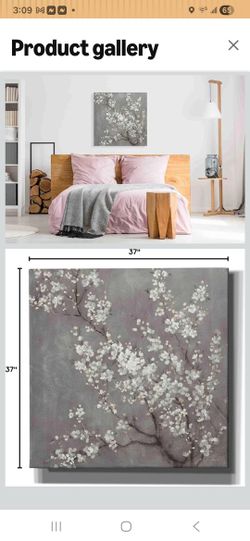A Set Of Three White Cherry Blossom On Gray Canvas Floor Design By Danhui   Nai 18x18 Excellent Condition Paid $65 Each A Piece