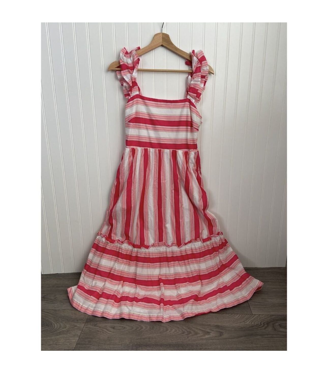 J. Crew Pink and White Striped Midi Dress