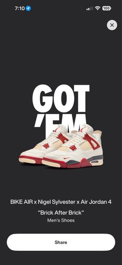 Brand New Nigel Sylvester X Jordan 4  “Brick after Brick” Size 9.5