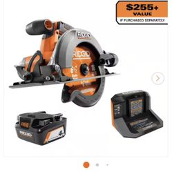 RIDGID 18V Cordless 6-1/2-in. Circular Saw Kit with 4.0 Ah Battery and Charger