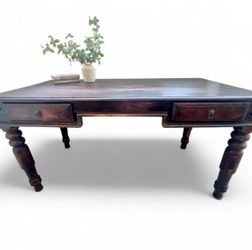Vintage Handmade Solid Wood Writing Desk - 2 Drawers - Antique Style