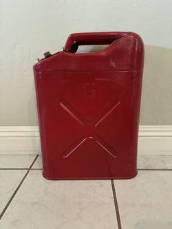 “BLITZ” 5 Gallon Metal Gas Can Container. Good Condition w/ Normal Patina.