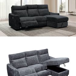 New. Sectional w/ Single Power Zero Gravity Recliner + USB