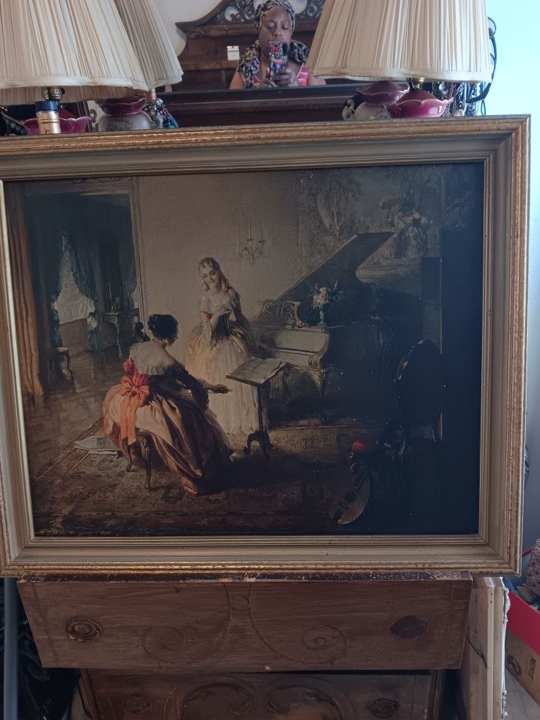 Vintage Print Art Work / Gilded Frame