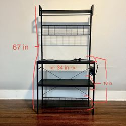 $50  Bakers Rack with Power Outlet, 4 Tier, BLACK